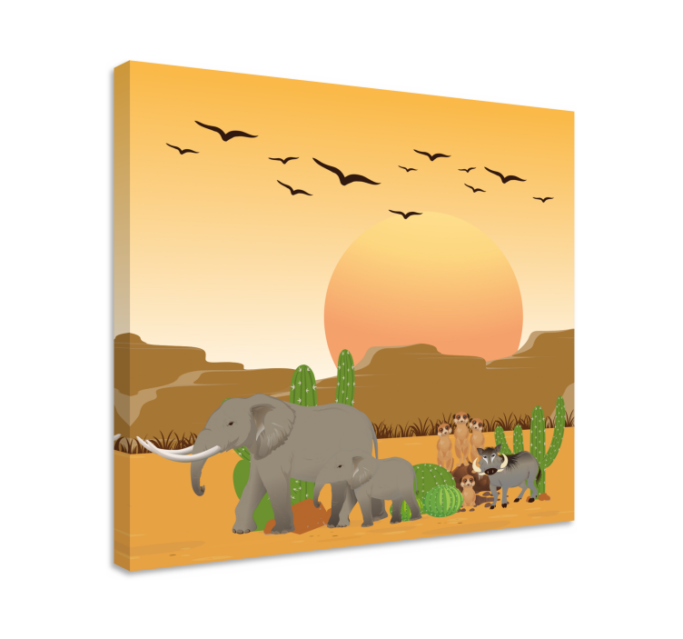 Tableau éléphants scène de safari dans le désert - TenStickers