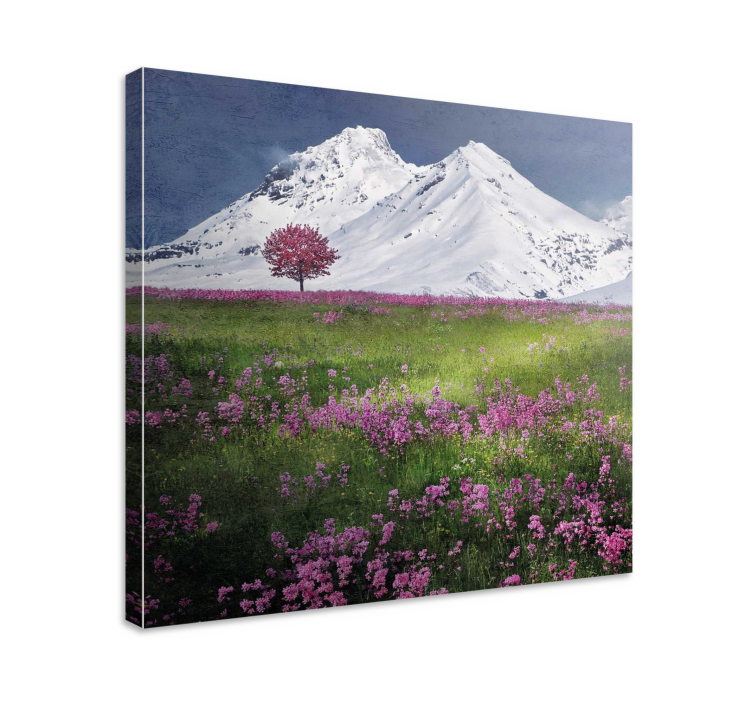 Tableau fleurs Montagnes enneigées avec des fleurs - TenStickers