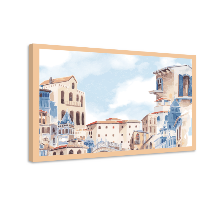 Tableau enfant Dessin de ville aquarelle - TenStickers