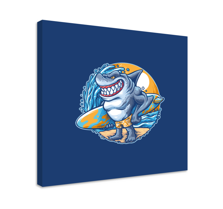 Tableau moderne Caricature de requin planche de surf - TenStickers