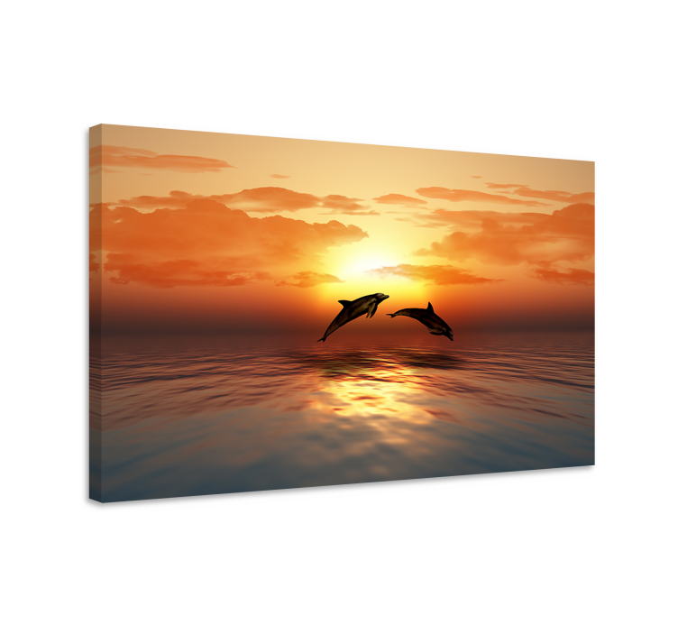 Tableau mer dauphins au coucher du soleil - TenStickers