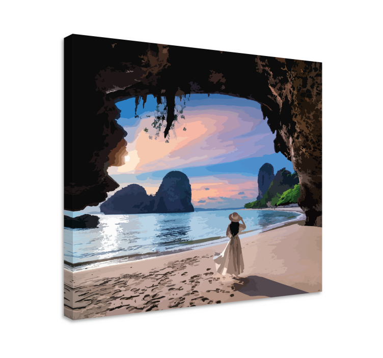 Tableau paysage Grotte rocheuse sur la plage avec la mer - TenStickers