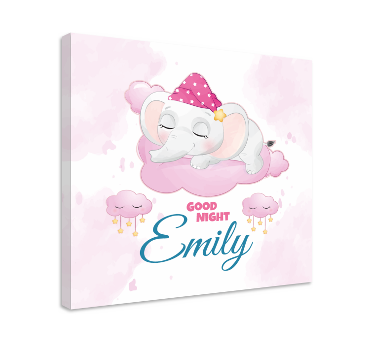 Tableau chambre bébé éléphant mignon pour fille avec nom - TenStickers