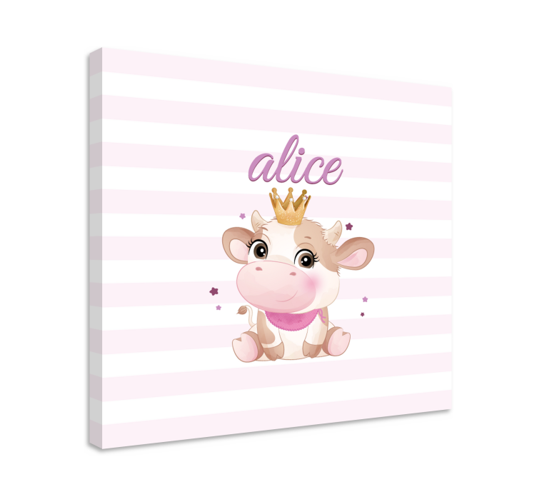 Tableau pour chambre enfant Vache mignonne pour fille avec nom - TenStickers