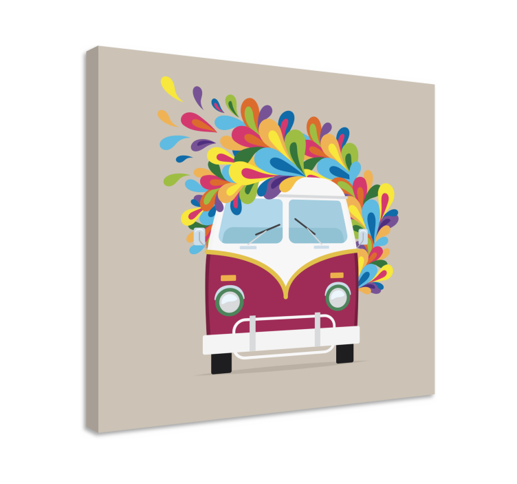 Tableau vintage Bus hippie dégoulinant de tableau colorée - TenStickers