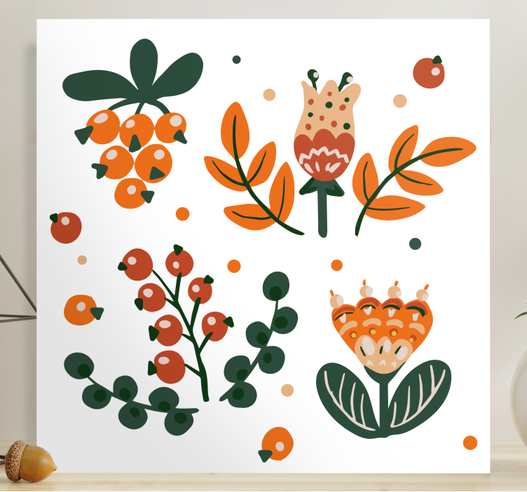 Tableau fleurs Fleurs rouges avec des baies - TenStickers