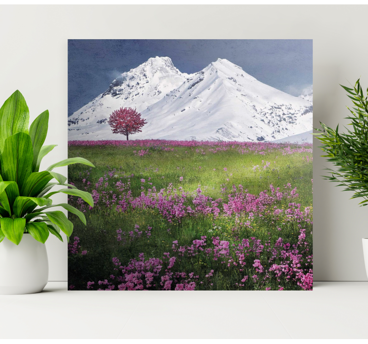 Tableau fleurs Montagnes enneigées avec des fleurs - TenStickers