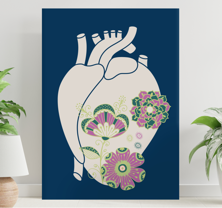 Tableau abstrait design floral en cœur - TenStickers