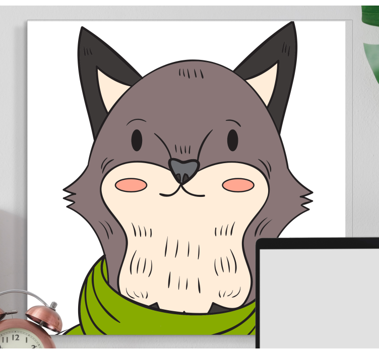 Tableau animal Renard gris nordique avec écharpe - TenStickers