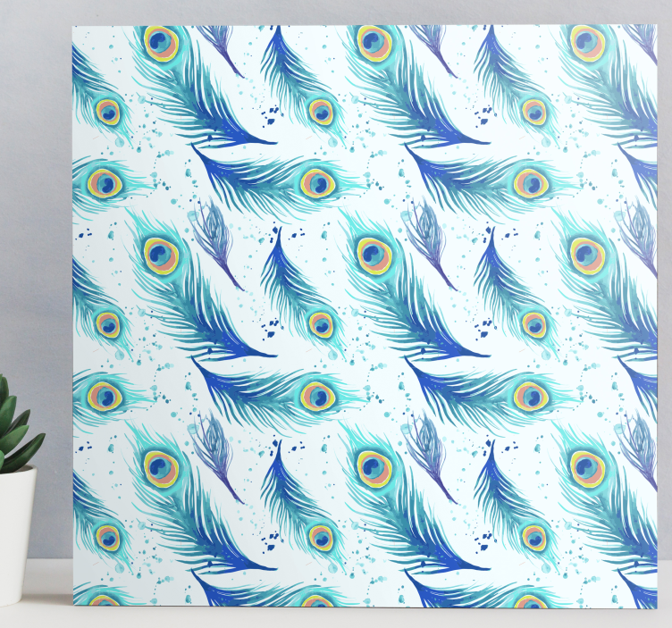 Tableau plume Plumas azules estilo acuarela - TenStickers