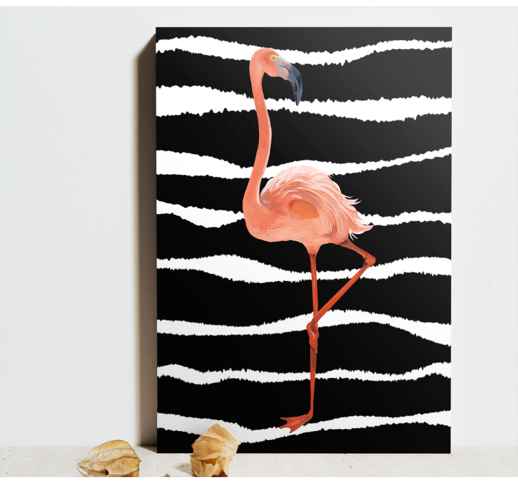 Tableau pour chambre enfant Flamant rose mignon sur des rayures - TenStickers