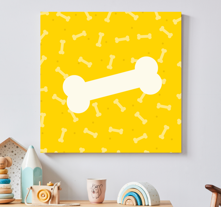 Tableau chien Os de chien mignon fond jaune - TenStickers