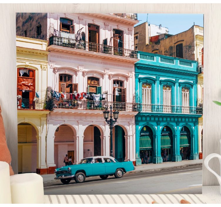 Tableau salon Conception de rue et de voiture bleue et rose - TenStickers