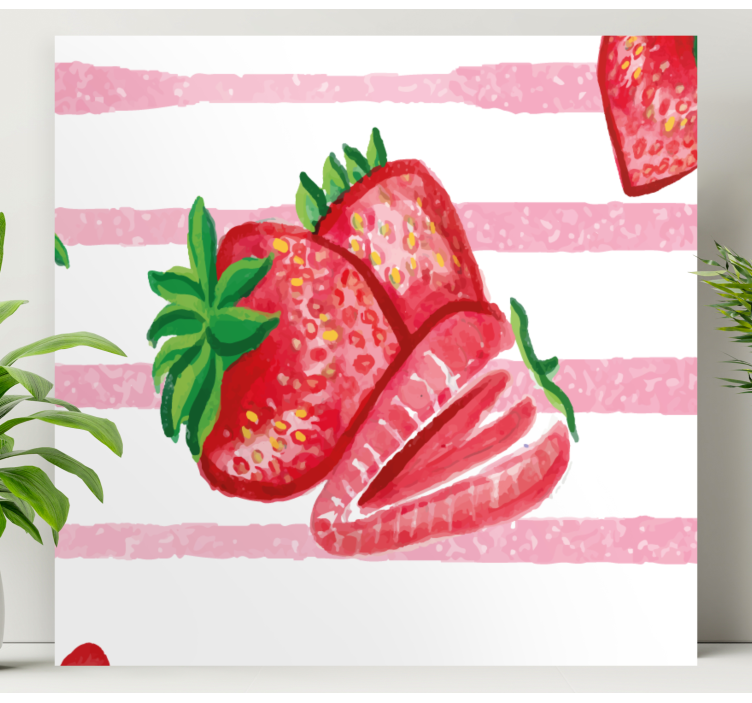 Tableau Fraises peintes avec fond rayé - TenStickers