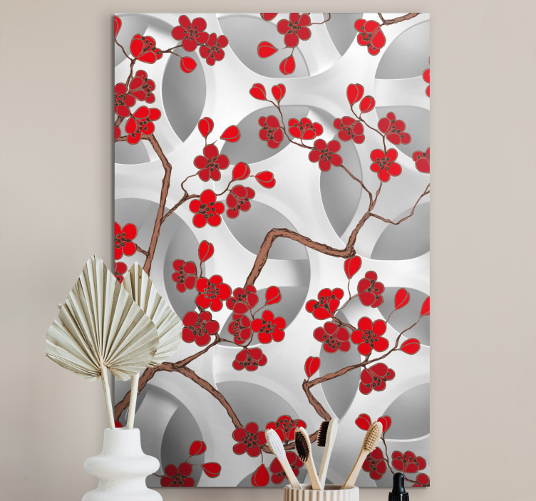 Tableau 3d Fond blanc cerise rouge - TenStickers