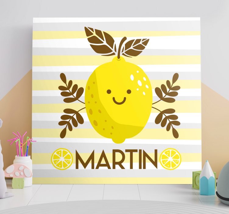 Tableau fruits Émblème de citron souriant - TenStickers