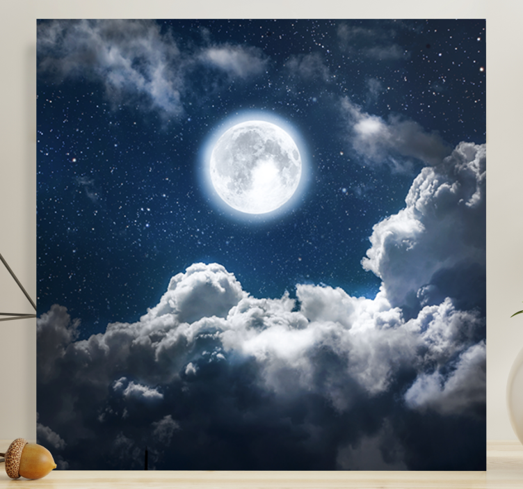 Tableau pleine lune entourée de nuages - TenStickers