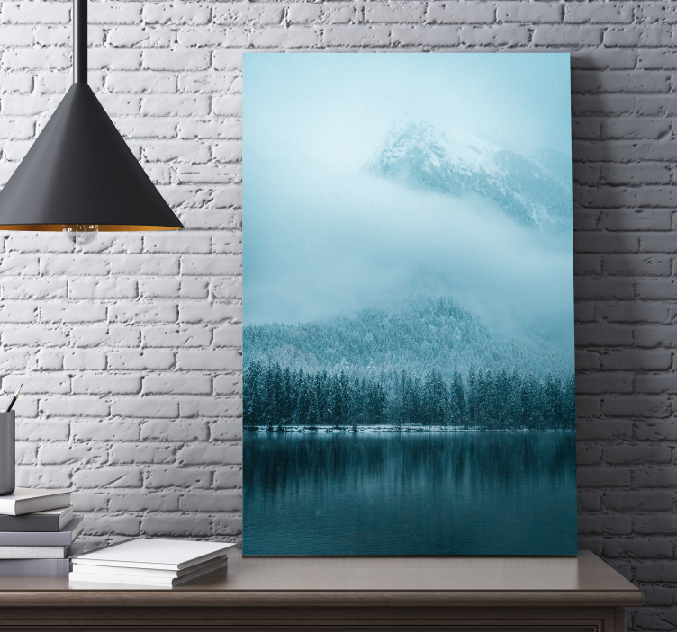 Tableau paysage Lac montagne neige - TenStickers