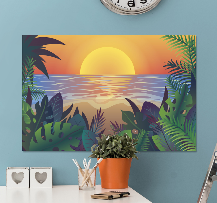 Tableau paysage Soleil rétro bearch - TenStickers
