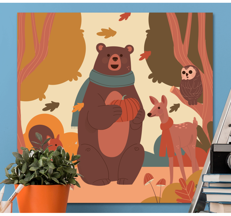 Tableau enfant Animaux heureux dans la forêt d'automne - TenStickers