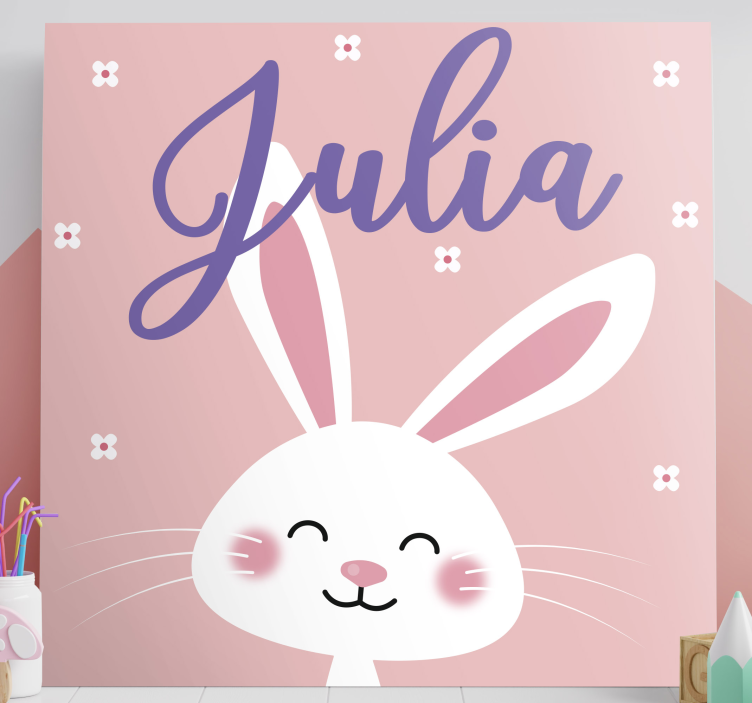 Tableau enfant Fond rose avec lapin - TenStickers
