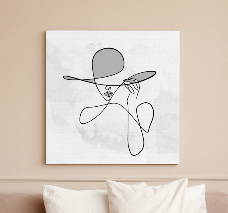 Tableau entrée Femme minimaliste avec chapeau - TenStickers