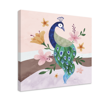 Tableau avec plume Paon avec des fleurs - TenStickers