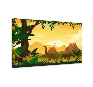 Tableau Paysage de dinosaures tropicaux jurassiques - TenStickers
