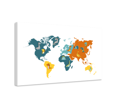 Tableau mappemonde Dinosaure bleu et orange - TenStickers