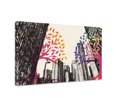 Tableau en 3d Arbres multi-saisons avec gratte-ciel - TenStickers