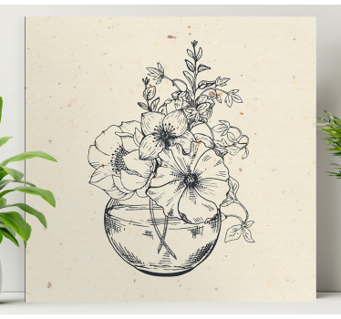 Tableau fleurs Pot dessiné délicat avec - TenStickers