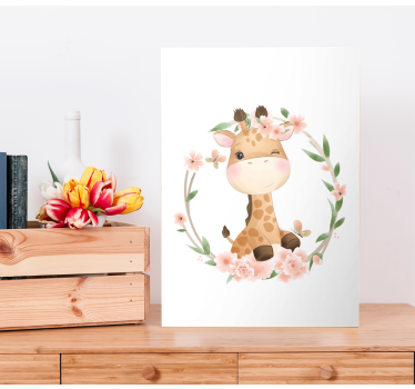 Tableau animaux Girafe avec des fleurs de couronne - TenStickers