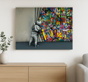 Tableau art enfant espionnant les graffitis - TenStickers