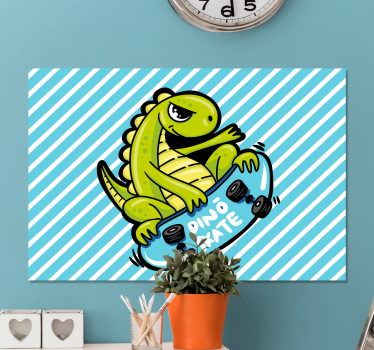 Tableau dinosaures amusement sur skateboard dino - TenStickers