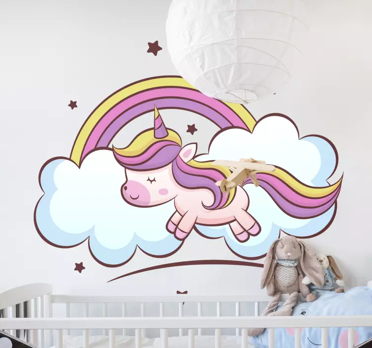 Sticker enfant scène de licorne ludique - TenStickers