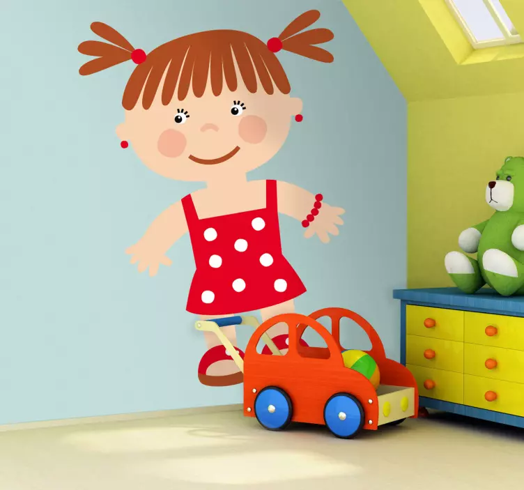 Sticker enfant fillette couettes rouge - TenStickers