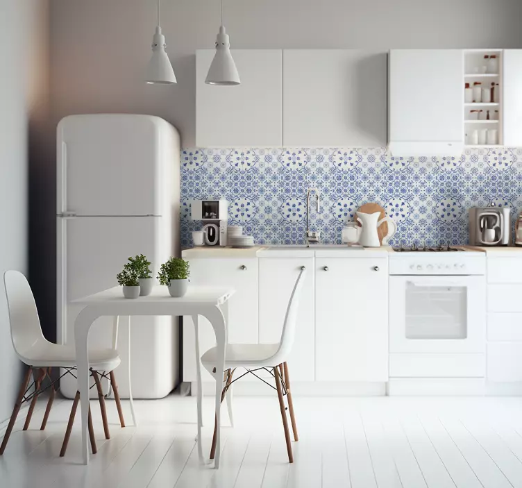 Sticker Floral Carreaux Bleus - TenStickers