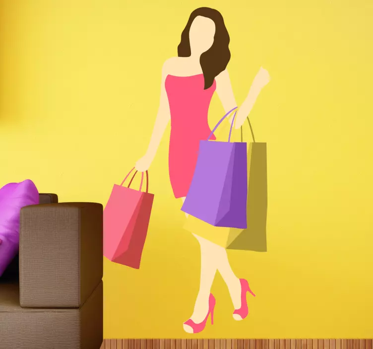 Sticker vitrine illustration femme en shopping - TenStickers