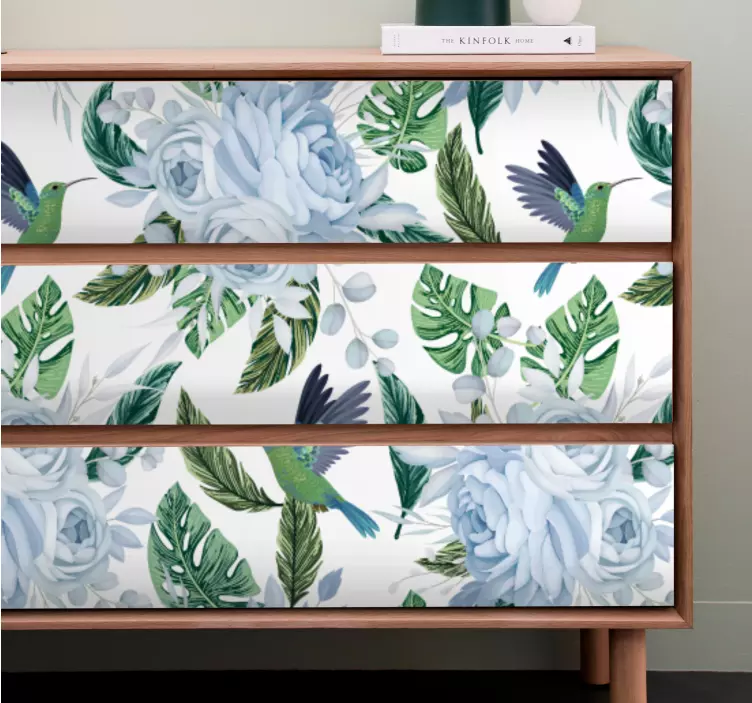 Adhésif meuble colibri floral tropical - TenStickers