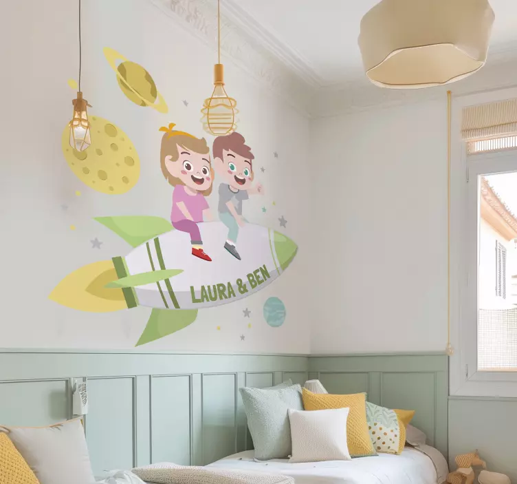 Sticker espace frères sur une fusée - TenStickers