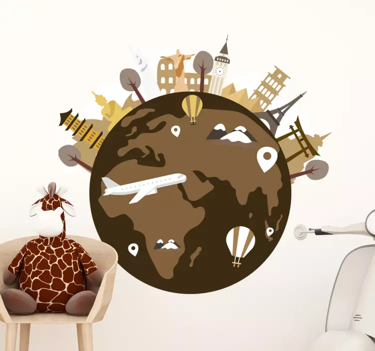 Autocollant illustration carte du monde vintage - TenStickers