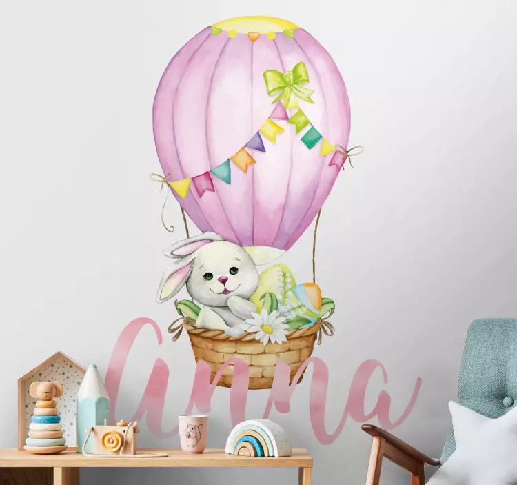 Sticker enfant lapin blanc avec nom - TenStickers