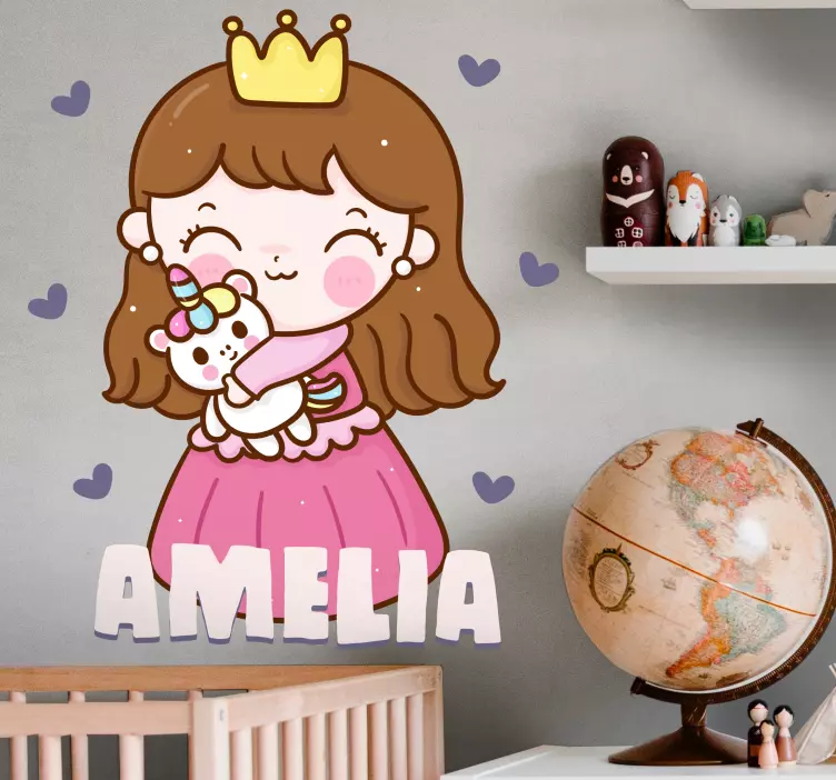 Sticker enfant illustration de princesse personnalisée - TenStickers