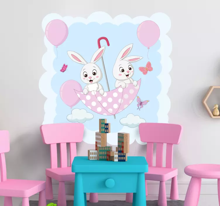 Sticker enfant parapluie lapin mignon - TenStickers