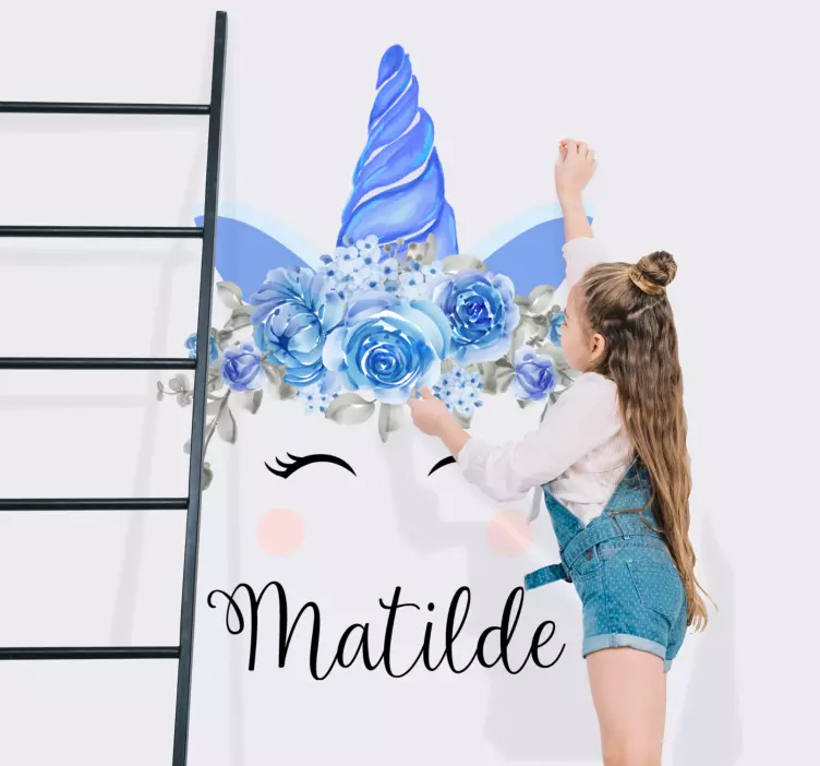 Sticker enfant thème floral de licorne - TenStickers