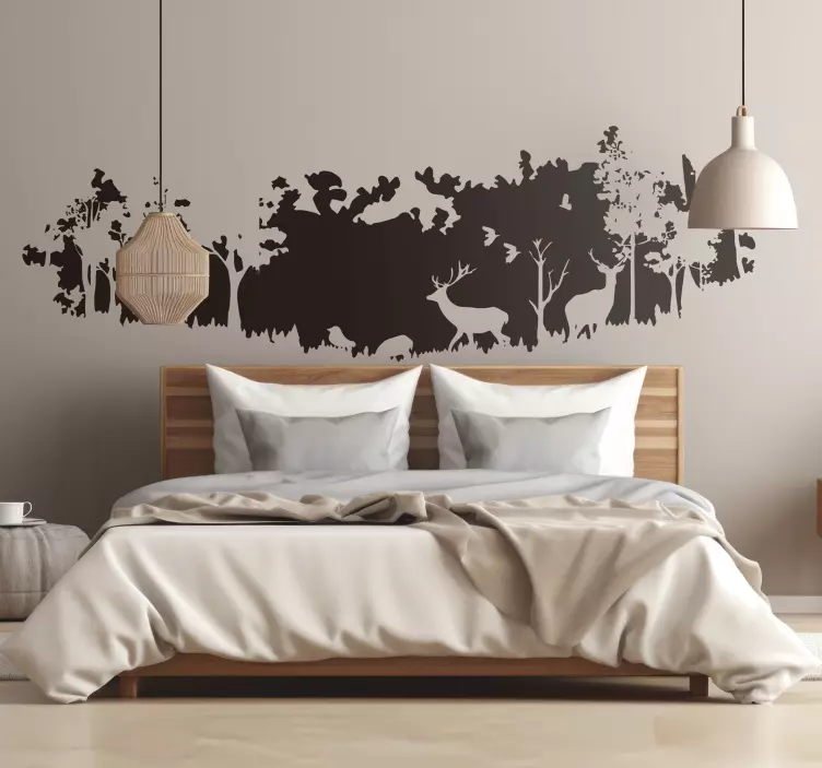 Autocollant mural chambre silhouette de scène forestière - TenStickers
