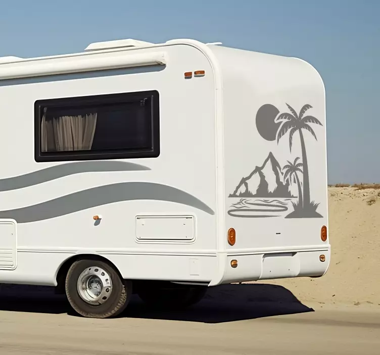 Sticker pour camping car palmier et montagnes - TenStickers
