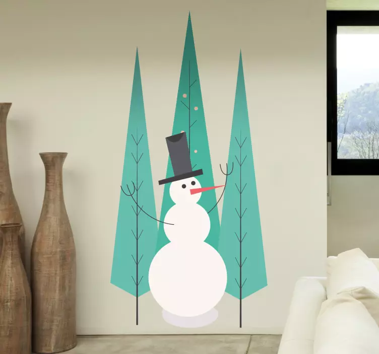 bonhomme de neige et sapins - TenStickers