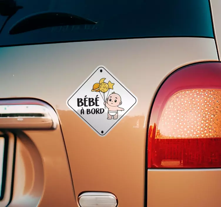 Sticker bébé à bord dessin animé avec ballons - TenStickers