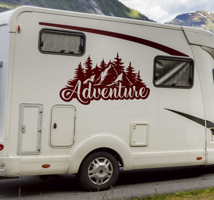 Sticker camping car aventure en montagne - TenStickers